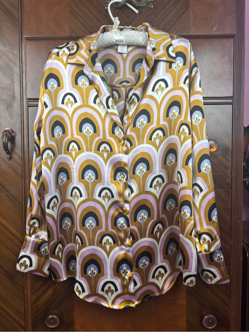 House of Harlow 1960 Retro Arch-Print Button-Down Blouse Gold & Pink US S